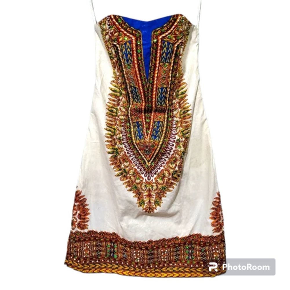 Embellished Linen Strapless Dress with Corset back